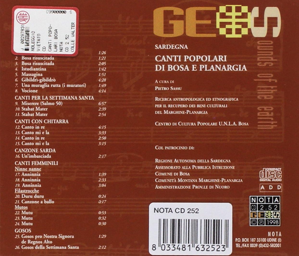 Pietro Sassu - Canti Popolari Di Bosa E Planargia