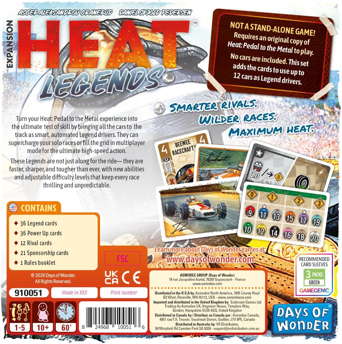 Asmodee | Heat: Legends | Board Game Expansion | Ages 10+ | 1-6 Players | 30-60 Minutes Playing Time