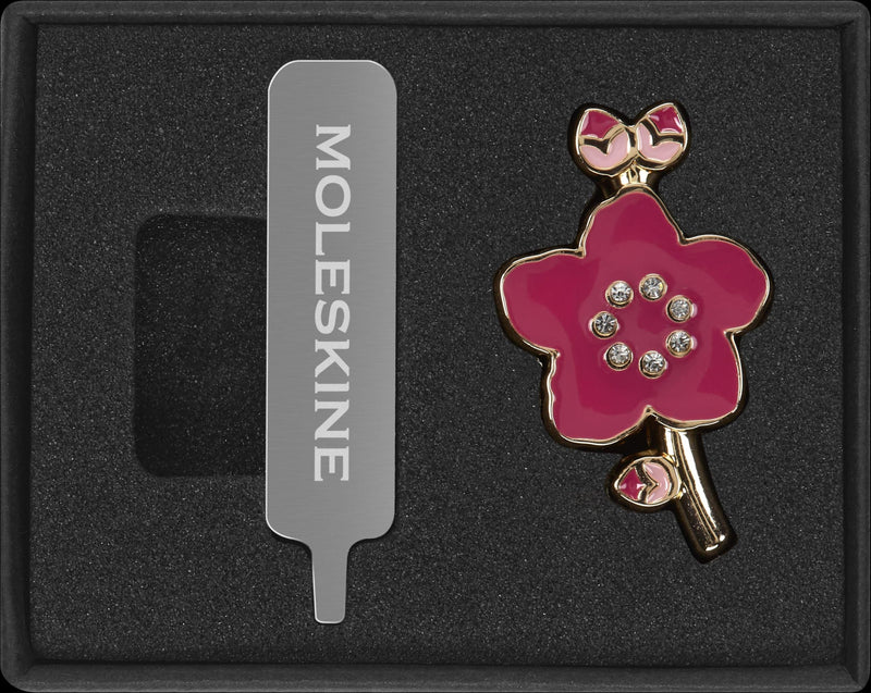 Moleskine Pin Sakura - Decorative Silver Pin for Notebook or Planner, Zinc Alloy Flower Charm