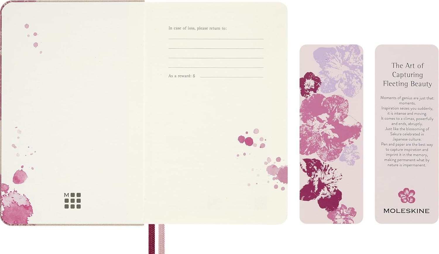 Moleskine Ruled Notebook Sakura - Hard Fabric Cover with Elastic Closure, Includes Themed Greeting Cards, Stickers and Bookmark, Pocket Size 9 x 14 cm