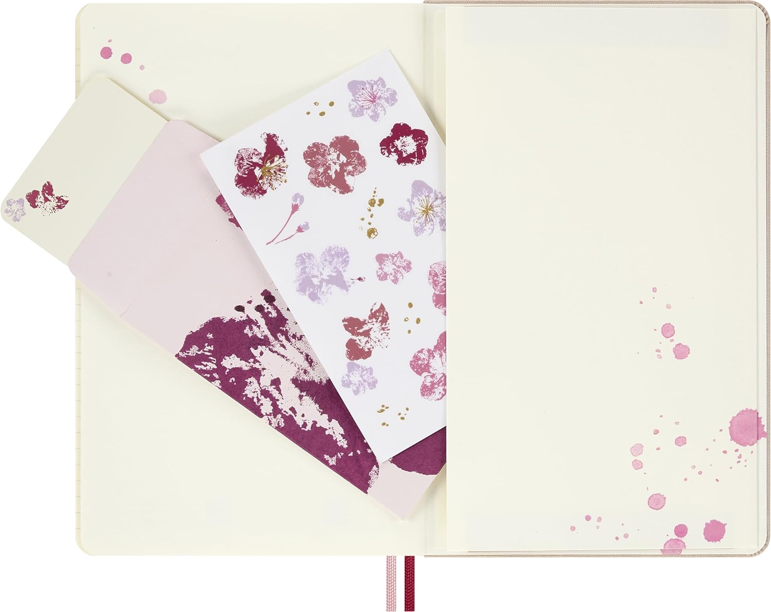Moleskine Ruled Notebook Sakura - Hard Fabric Cover with Elastic Closure, Includes Themed Greeting Cards, Stickers and Bookmark, Large Size 13 x 21 cm