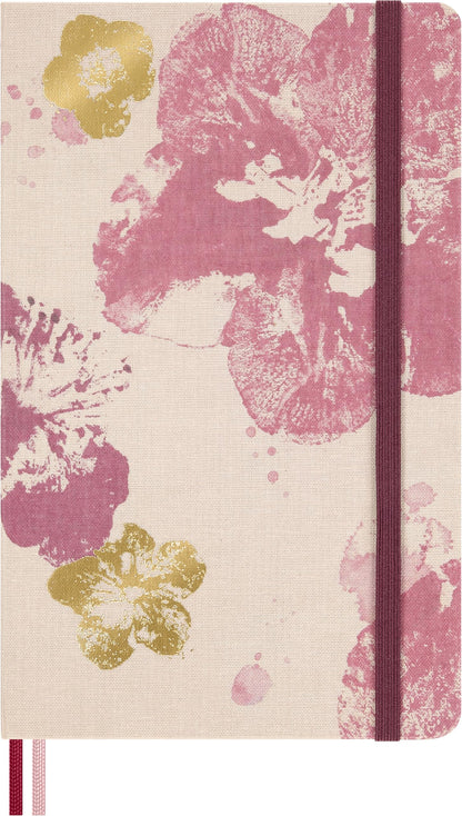 Moleskine Ruled Notebook Sakura - Hard Fabric Cover with Elastic Closure, Includes Themed Greeting Cards, Stickers and Bookmark, Large Size 13 x 21 cm