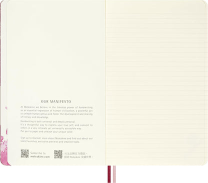 Moleskine Ruled Notebook Sakura - Hard Fabric Cover with Elastic Closure, Includes Themed Greeting Cards, Stickers and Bookmark, Large Size 13 x 21 cm