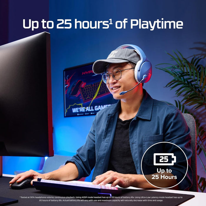 HyperX Cloud Jet - Cuffie da gioco Dual Wireless da 2,4 GHz e Bluetooth, PC, Mac, PS5, PS4, driver da 40 mm, durata della batteria 25 ore, microfono girevole a mute, design leggero, blu
