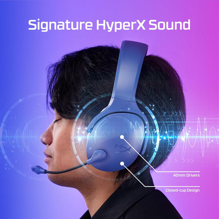 HyperX Cloud Jet - Cuffie da gioco Dual Wireless da 2,4 GHz e Bluetooth, PC, Mac, PS5, PS4, driver da 40 mm, durata della batteria 25 ore, microfono girevole a mute, design leggero, blu