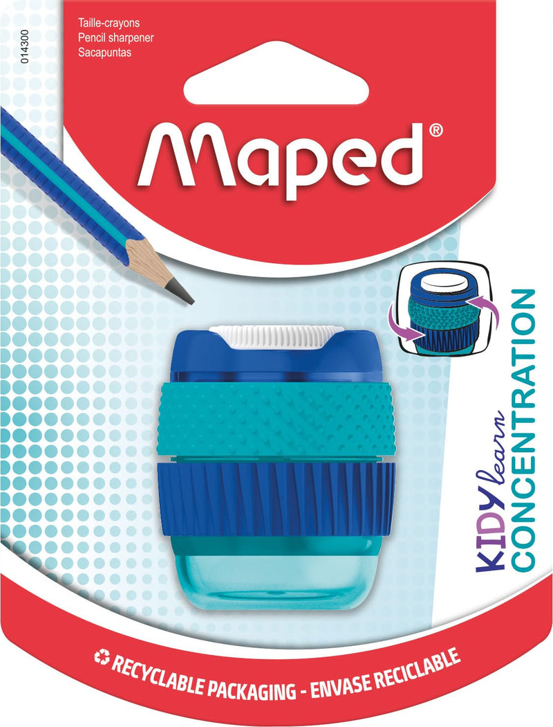 Maped - Pennenslijper met 1 gat Kidy Learn concentratie - Met Tank - Zachte draaibare ringen - Clean-functie - Grote capaciteit reserve