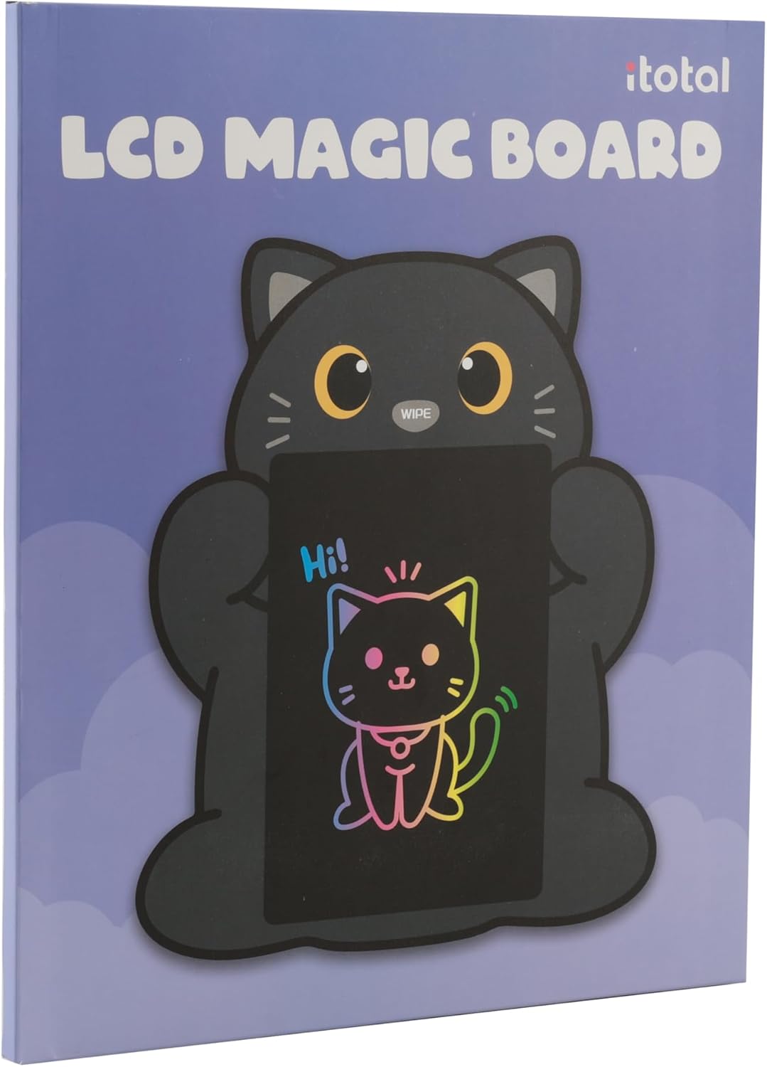 I-TOTAL - Toverbord met Schattig Dier – Pen Inbegrepen, Eenvoudig Wissen met één Klik op de Neus – Perfect voor Tekenen, Krabbelen en Leren (BLACK CAT