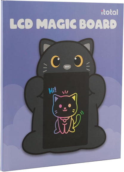 I-TOTAL - Toverbord met Schattig Dier – Pen Inbegrepen, Eenvoudig Wissen met één Klik op de Neus – Perfect voor Tekenen, Krabbelen en Leren (BLACK CAT