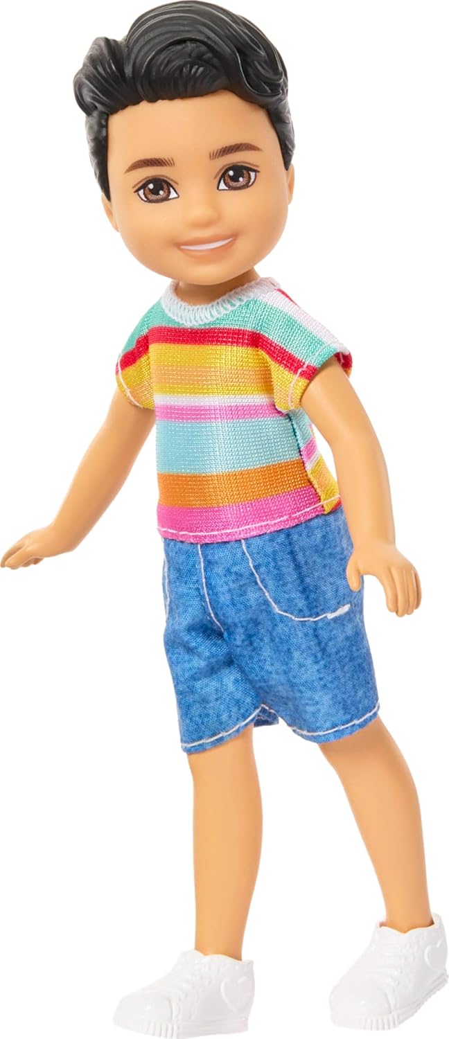 Barbie Club Chelsea Koji 6-Inch Boy Small Doll with Brunette Hair Wearing Removable Striped Shirt, Shorts & Shoes, JJB36