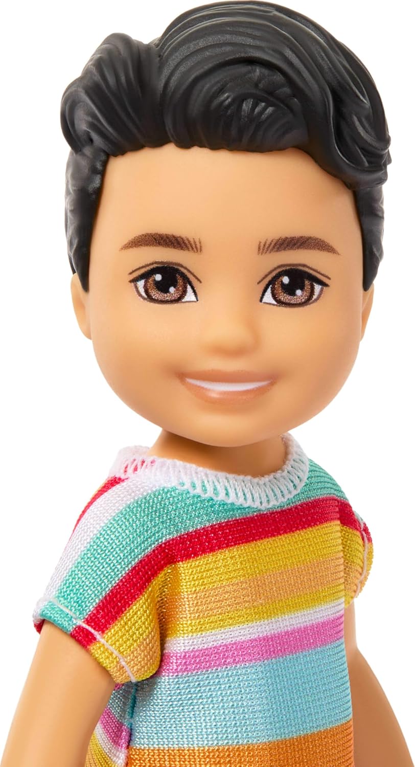 Barbie Club Chelsea Koji 6-Inch Boy Small Doll with Brunette Hair Wearing Removable Striped Shirt, Shorts & Shoes, JJB36
