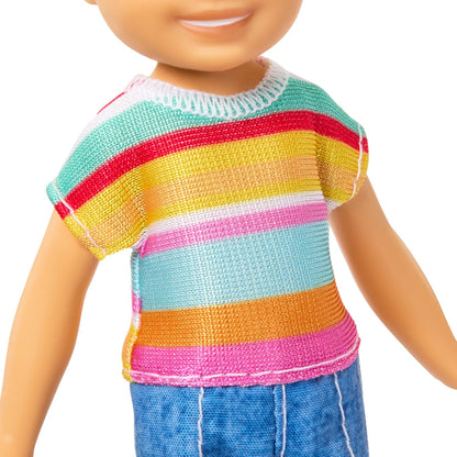 Barbie Club Chelsea Koji 6-Inch Boy Small Doll with Brunette Hair Wearing Removable Striped Shirt, Shorts & Shoes, JJB36