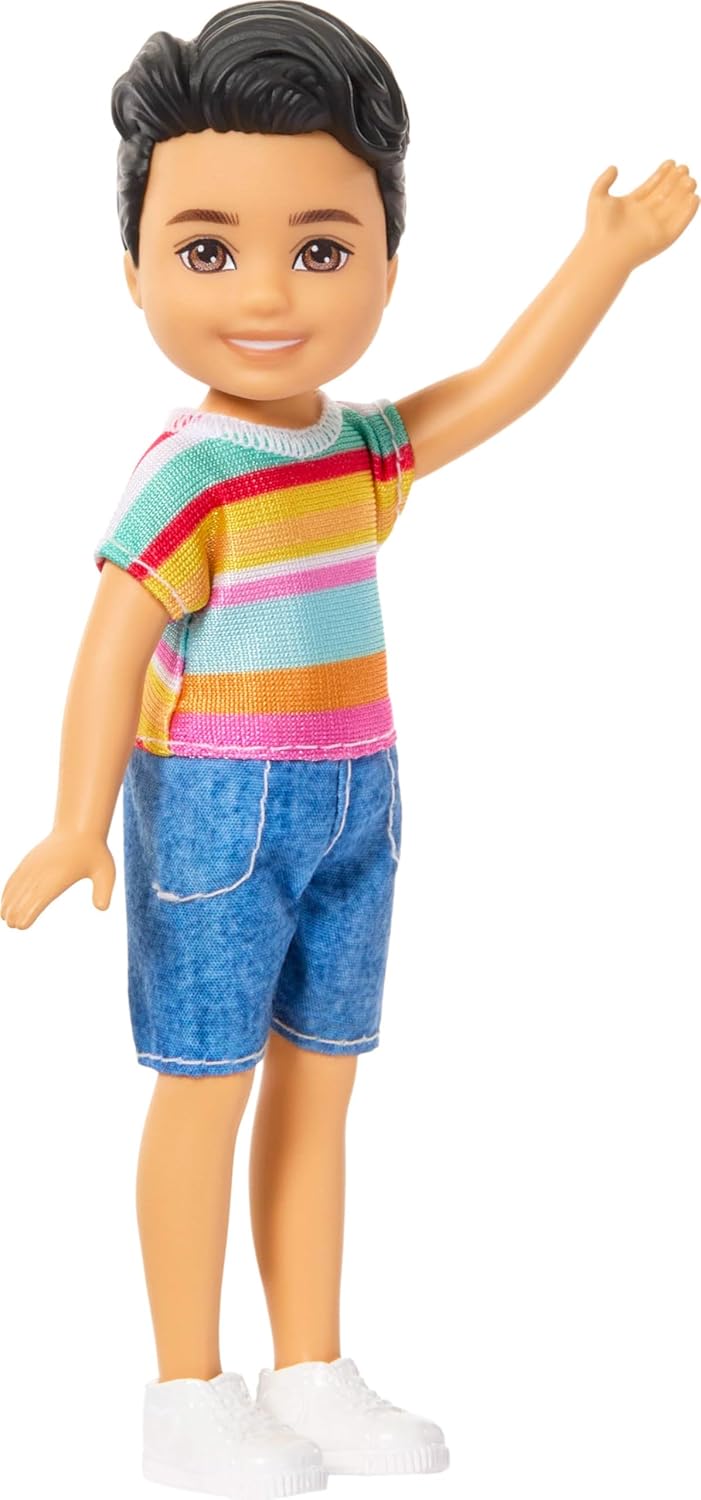 Barbie Club Chelsea Koji 6-Inch Boy Small Doll with Brunette Hair Wearing Removable Striped Shirt, Shorts & Shoes, JJB36