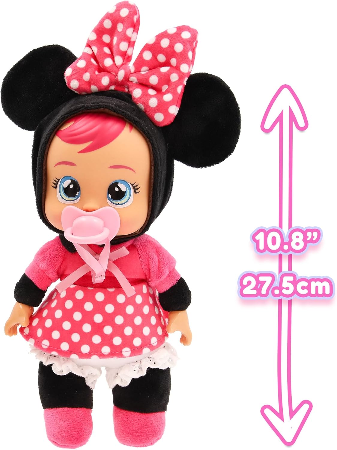 Cry Babies Tiny Cuddles Disney Minnie, Plush baby doll, Tiny Cuddles Inspired By Minnie Mouse from Disney, That Cry Real Tears, Toy for Kids Age 18 Months and Up