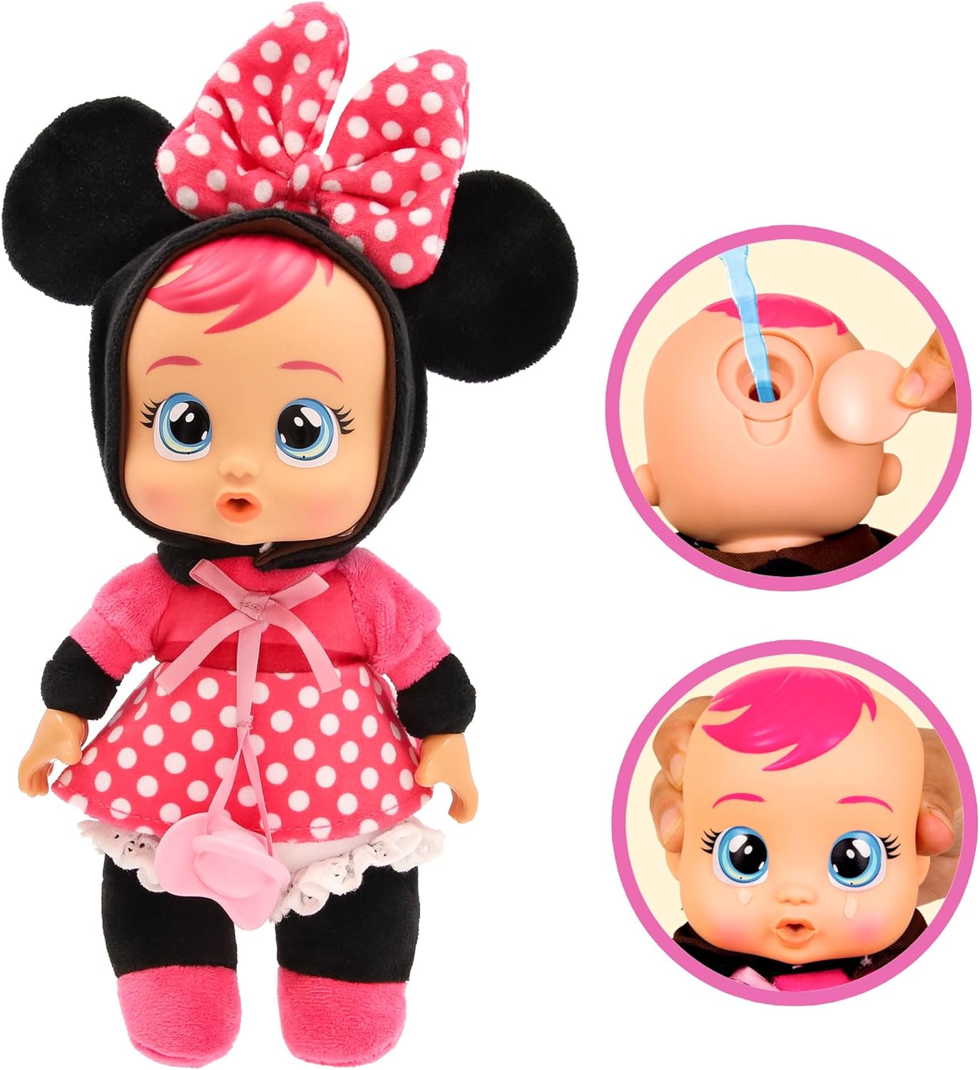 Cry Babies Tiny Cuddles Disney Minnie, Plush baby doll, Tiny Cuddles Inspired By Minnie Mouse from Disney, That Cry Real Tears, Toy for Kids Age 18 Months and Up