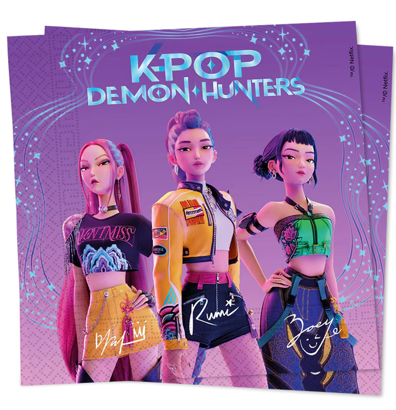 20 Tovaglioli K-pop Demon Hunters in Carta 33 x 33 cm, Decorazione Festa Compleanno, Tavola, per Bambini