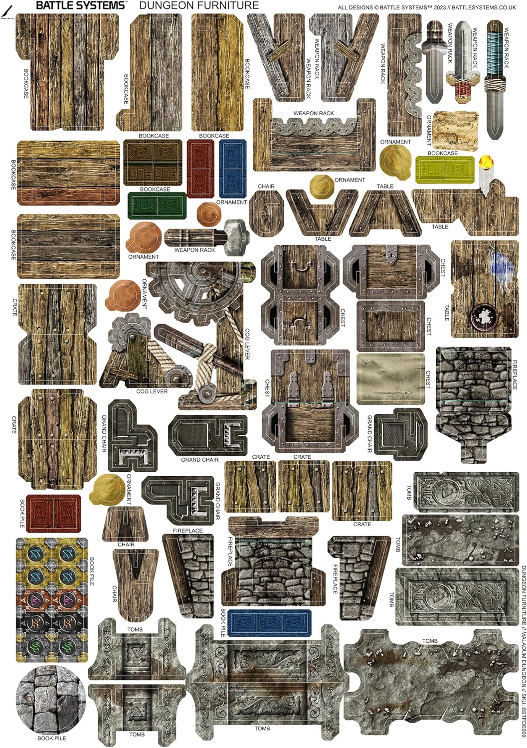 Fantasy Dungeon Terrain Furniture Battle Systems Terrain Addictive Role Playing Scenario D&D DND Maladum Pathfinder in Sturdy Cardboard Color Printed on Both Sides