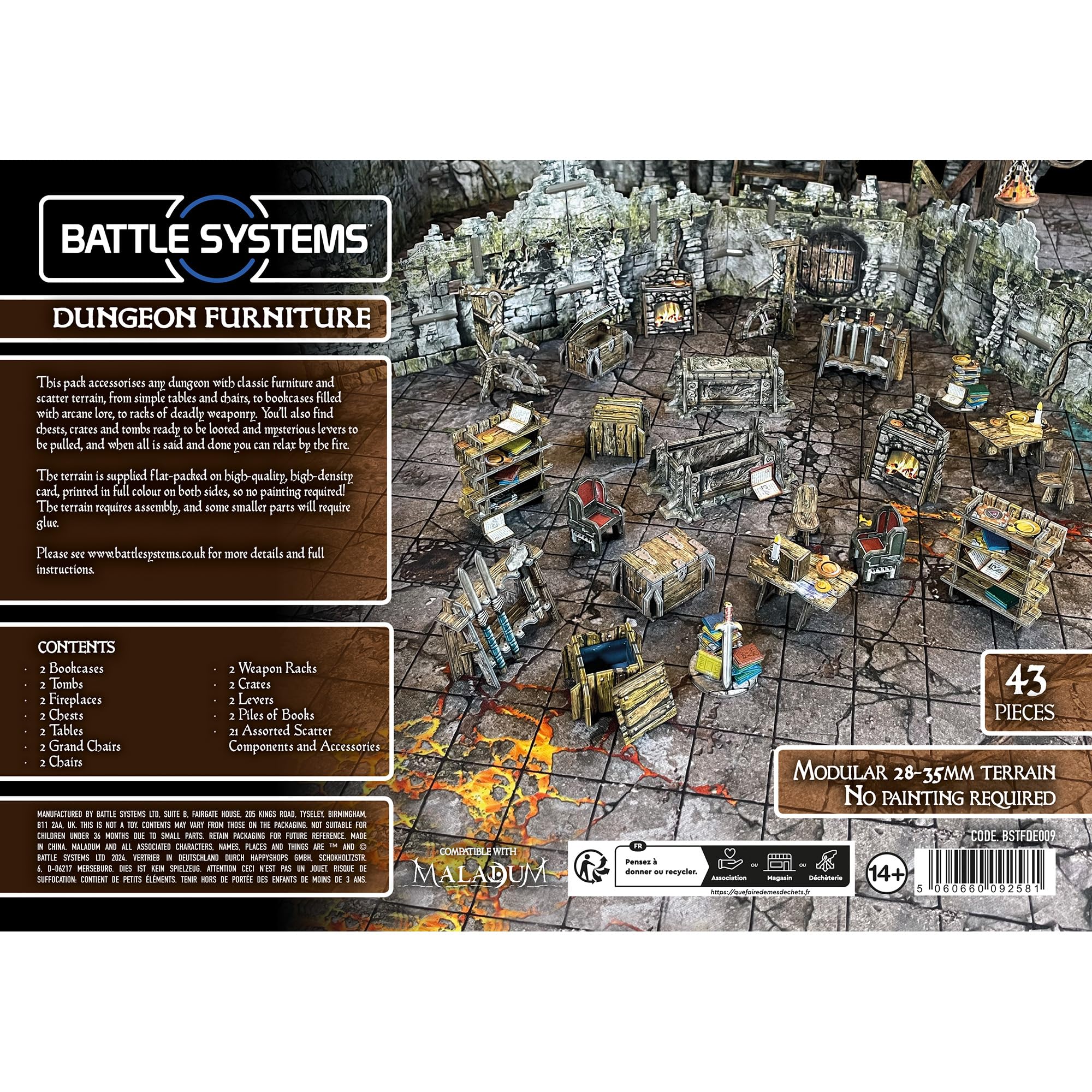 Fantasy Dungeon Terrain Furniture Battle Systems Terrain Addictive Role Playing Scenario D&D DND Maladum Pathfinder in Sturdy Cardboard Color Printed on Both Sides