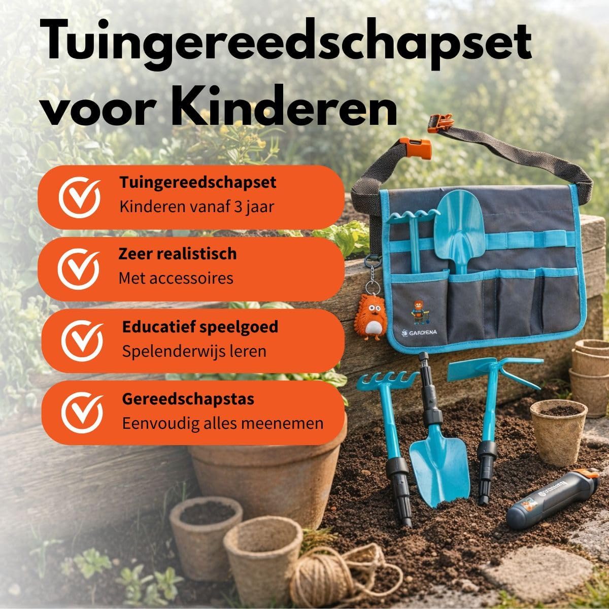 Gardena Tuingereedschapset voor Kinderen met Tas – Kindertuingereedschap Set met Schep Hark en Schoffel – Tuinspeelgoed en Buitenspeelgoed voor Tuin Speelgoed voor Kinderen