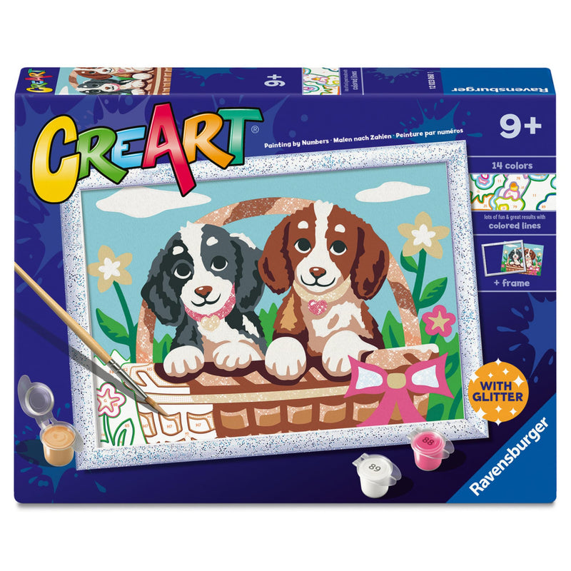 Ravensburger - Creart Serie D Picnic met puppy's | Schilderset voor kinderen | Schilderen op nummer bevat alles wat nodig is | Spelletjes kinderen 9 jaar of ouder | Creart Ravensburger 9 jaar