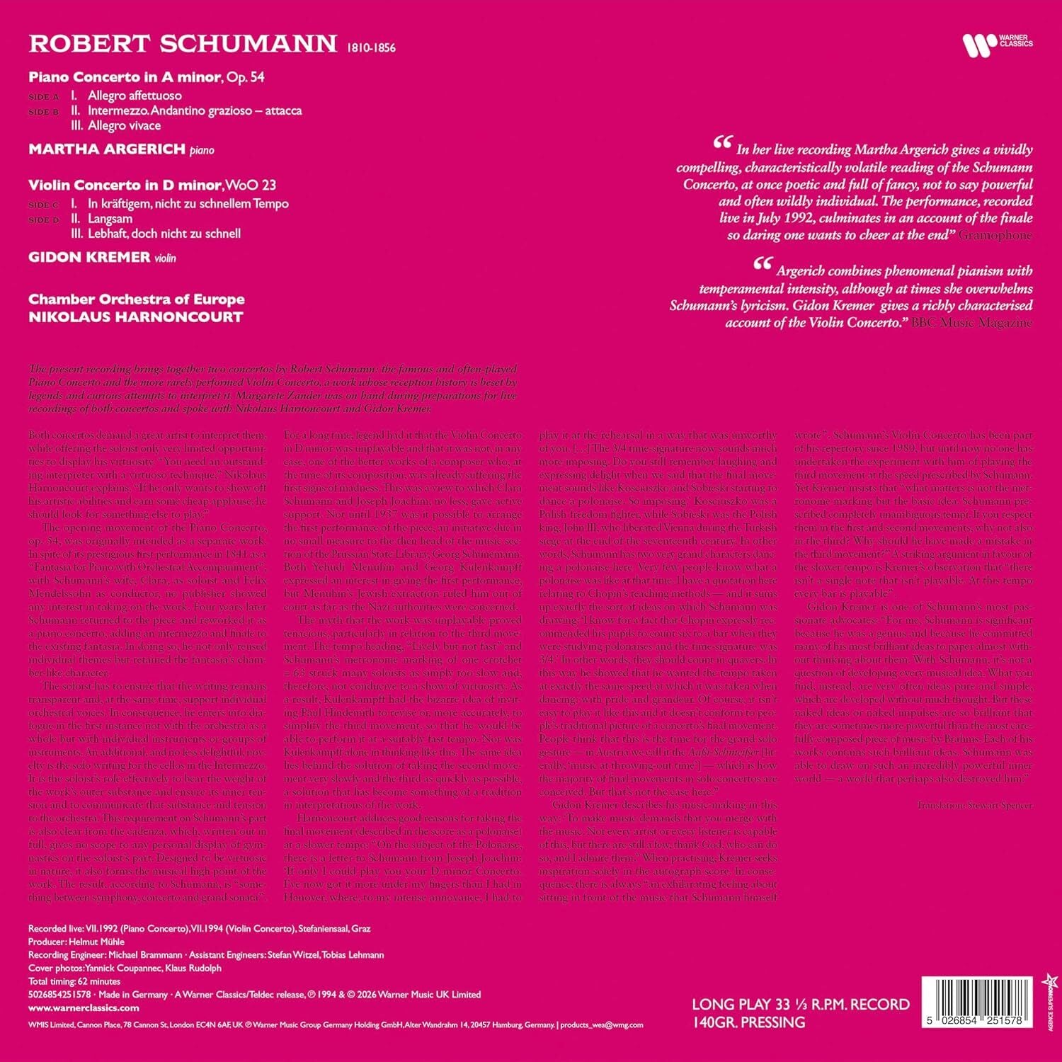 Schumann: Piano Concerto/Violin Concerto
