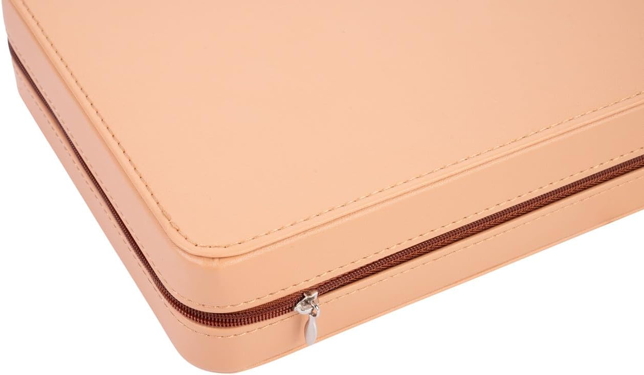 Engelhart – 250501 – Deluxe Reisspel Backgammon 9 Inch – Beige Ritssluiting – Vilten Binnenkant – Beige, Oranje, Zwart