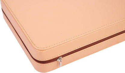Engelhart – 250501 – Deluxe Reisspel Backgammon 9 Inch – Beige Ritssluiting – Vilten Binnenkant – Beige, Oranje, Zwart