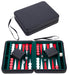 Engelhart – 250502 – Deluxe Reisset Backgammon 9 Inch met ingelegd vilt – Zwarte ritssluiting (Groen, Rood, Wit)