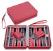 Engelhart – 250500 – Deluxe Reisspel Backgammon 9 Inch – Rode Ritssluiting – Vilten Binnenkant – Grijs, Zwart, Rood – Inclusief Accessoires