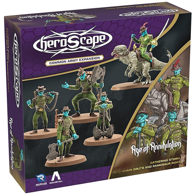Renegade Games: Heroscape - Chain Gruts & Ramosaur Rider Common Army Expansion - 5 Unpainted Assembled Miniatures, 2 Army Cards, Tabletop Game