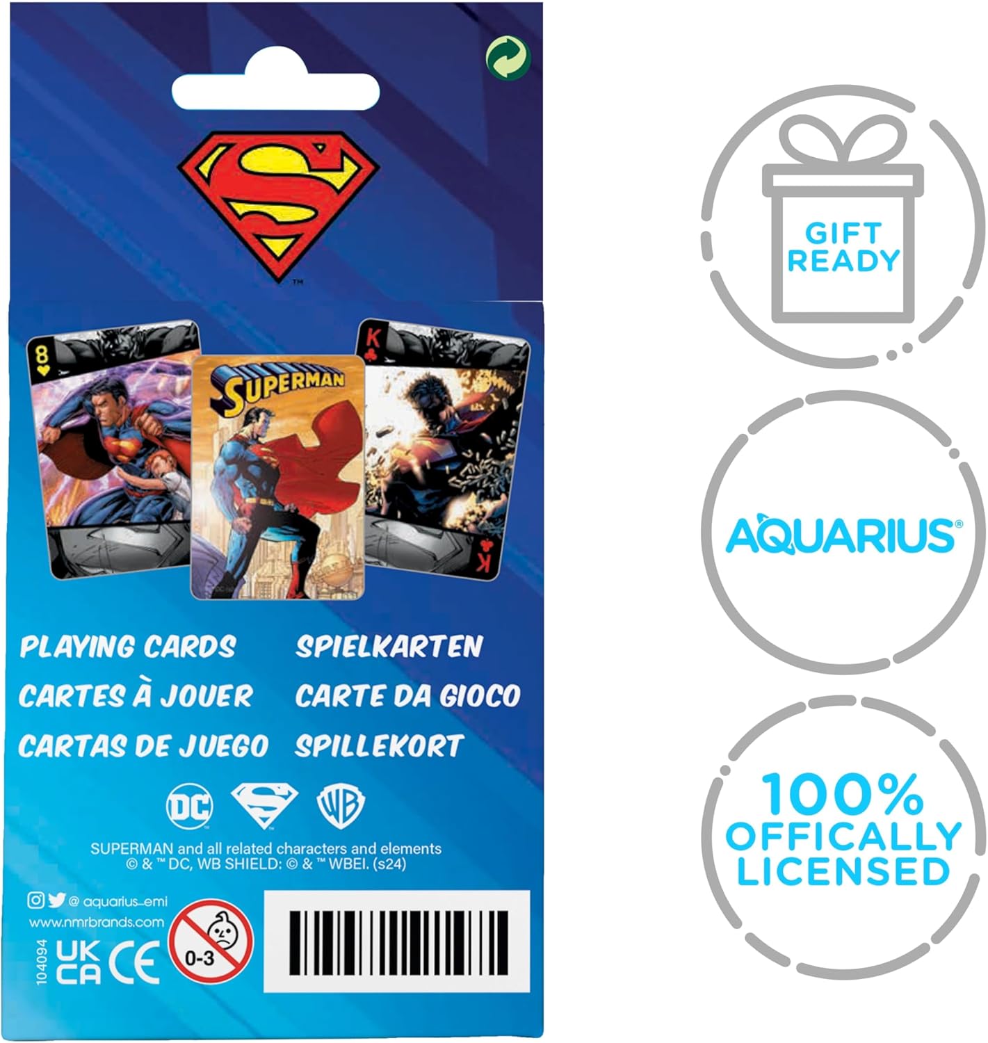 AQUARIUS DC Comics Superman Playing Cards Deck with Decorative Tin – Superman Themed Deck of Cards for Your Favorite Card Games - Officially Licensed DC Comics Merchandise & Collectibles