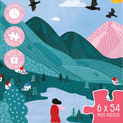 Jumbo Pieceful Mind Puzzles - A Piece of Nature, 7-Day Mindful Adults Jigsaws Set – 6 Daily 54 Piece Jigsaw Puzzles & Secret 7th Puzzle Included – Screen-Free Puzzle Set & Bonus Colouring Activity