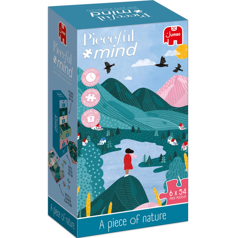 Jumbo Pieceful Mind Puzzles - A Piece of Nature, 7-Day Mindful Adults Jigsaws Set – 6 Daily 54 Piece Jigsaw Puzzles & Secret 7th Puzzle Included – Screen-Free Puzzle Set & Bonus Colouring Activity