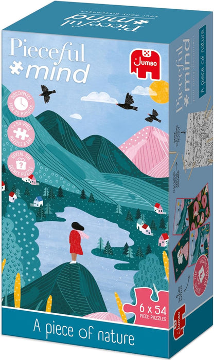 Jumbo Pieceful Mind Puzzles - A Piece of Nature, 7-Day Mindful Adults Jigsaws Set – 6 Daily 54 Piece Jigsaw Puzzles & Secret 7th Puzzle Included – Screen-Free Puzzle Set & Bonus Colouring Activity