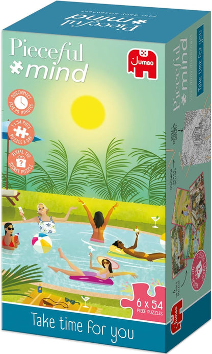 Jumbo Pieceful Mind Puzzles - Take Time for You, 7-Day Mindful Adults Jigsaws Set – 6 Daily 54 Piece Jigsaw Puzzles & Secret 7th Puzzle Included – Screen-Free Puzzle Set & Bonus Colouring Activity