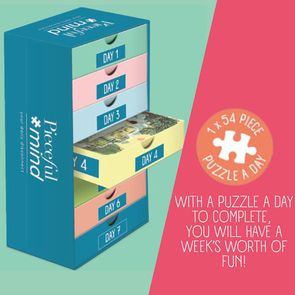 Jumbo Pieceful Mind Puzzles - Take Time for You, 7-Day Mindful Adults Jigsaws Set – 6 Daily 54 Piece Jigsaw Puzzles & Secret 7th Puzzle Included – Screen-Free Puzzle Set & Bonus Colouring Activity