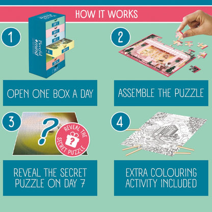 Jumbo Pieceful Mind Puzzles - Take Time for You, 7-Day Mindful Adults Jigsaws Set – 6 Daily 54 Piece Jigsaw Puzzles & Secret 7th Puzzle Included – Screen-Free Puzzle Set & Bonus Colouring Activity