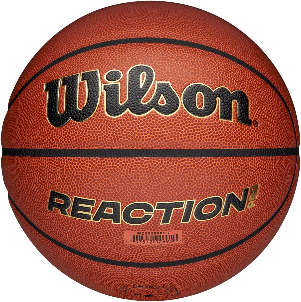 Wilson Pallone da Basket Reaction Pro, In Materiali Compositi Resistenti con Tecnologia VLC, Marrone/Oro, Misura 7