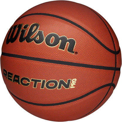 Wilson Pallone da Basket Reaction Pro, In Materiali Compositi Resistenti con Tecnologia VLC, Marrone/Oro, Misura 7