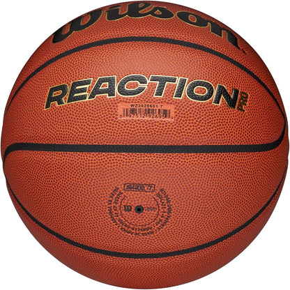 Wilson Pallone da Basket Reaction Pro, In Materiali Compositi Resistenti con Tecnologia VLC, Marrone/Oro, Misura 7