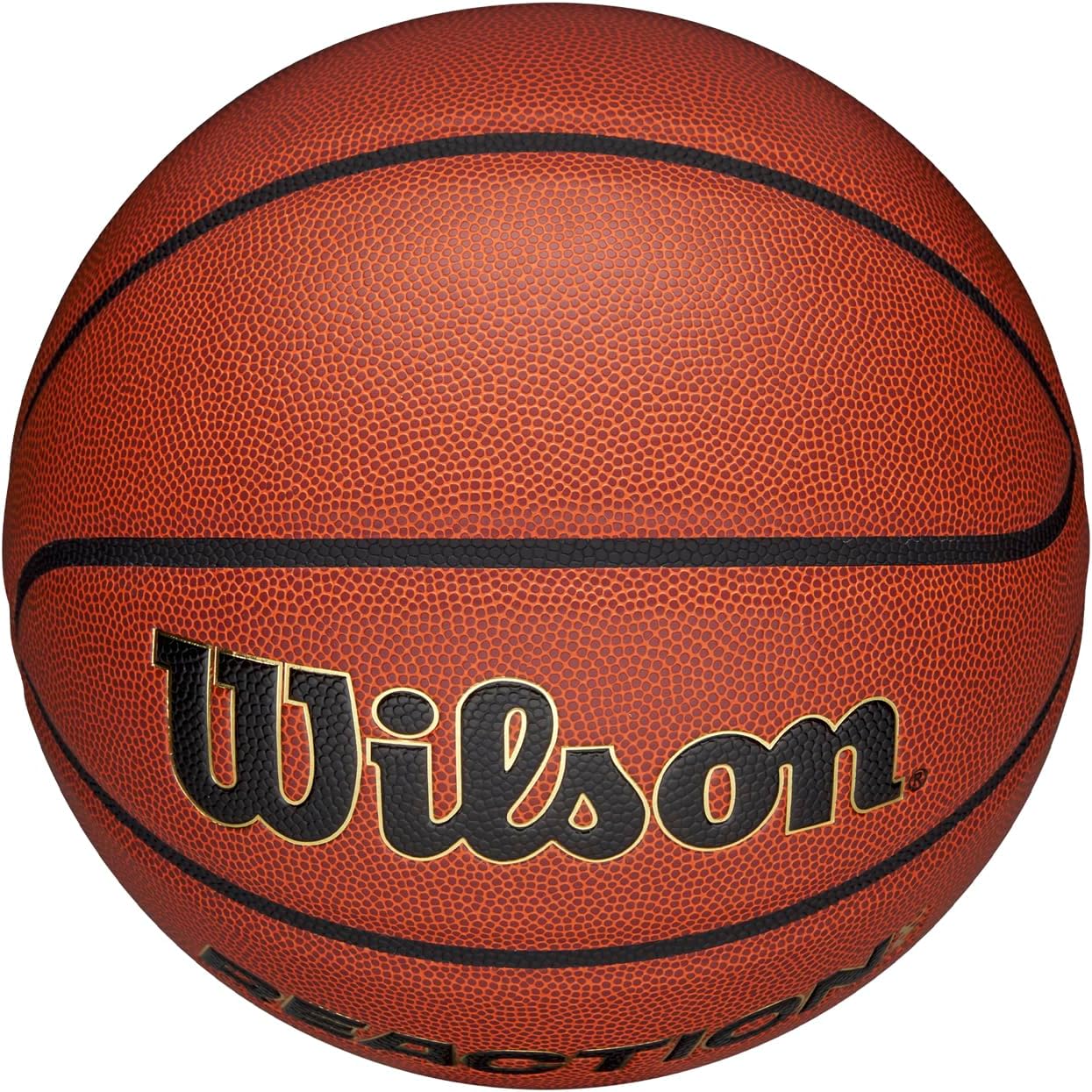 Wilson Pallone da Basket Reaction Pro, In Materiali Compositi Resistenti con Tecnologia VLC, Marrone/Oro, Misura 7