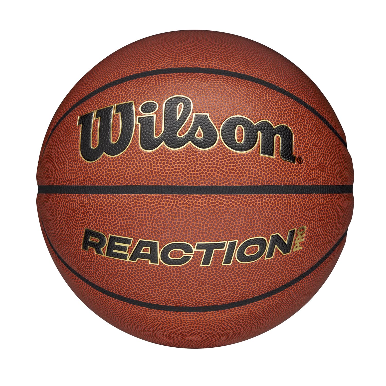 Wilson Pallone da Basket Reaction Pro, In Materiali Compositi Resistenti con Tecnologia VLC, Marrone/Oro, Misura 7