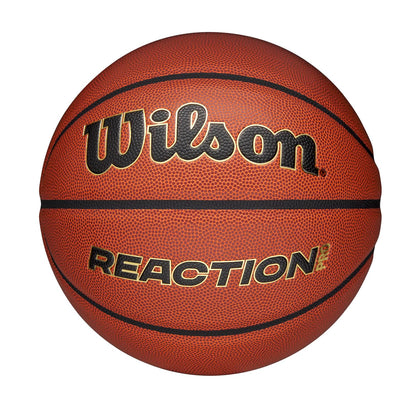 Wilson Pallone da Basket Reaction Pro, In Materiali Compositi Resistenti con Tecnologia VLC, Marrone/Oro, Misura 7