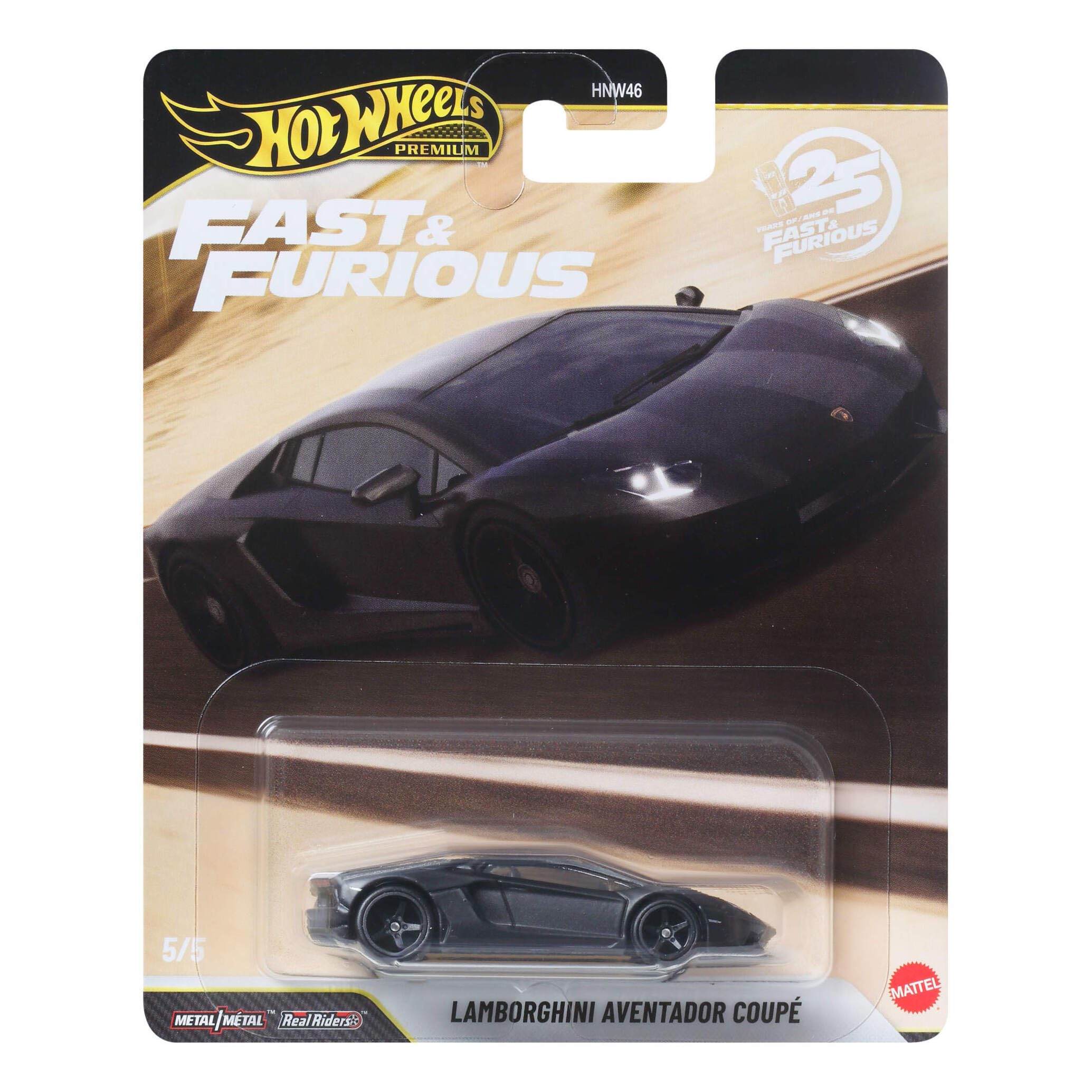 Hot Wheels Premium cars, inspired on Fast & Furious franchise, Lamborghini Aventador Coupe, 1:64 Scale Die-Cast Car with Real Riders Tires, Collector Model, Gift for Father’s Day, JHW77