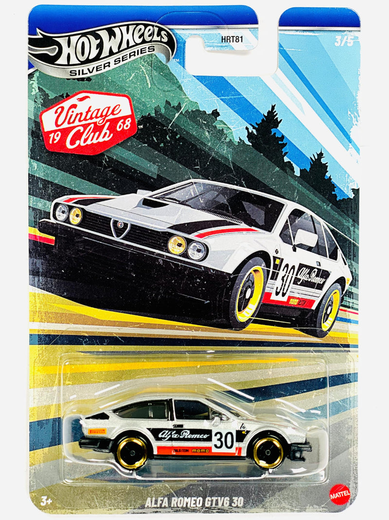 Hot Wheels Alfa Romeo GTV6 30 (Silver), Silver Series Vintage Racing Club 3/5 1:64 Scale Collectible Die Cast Metal Toy Car Model