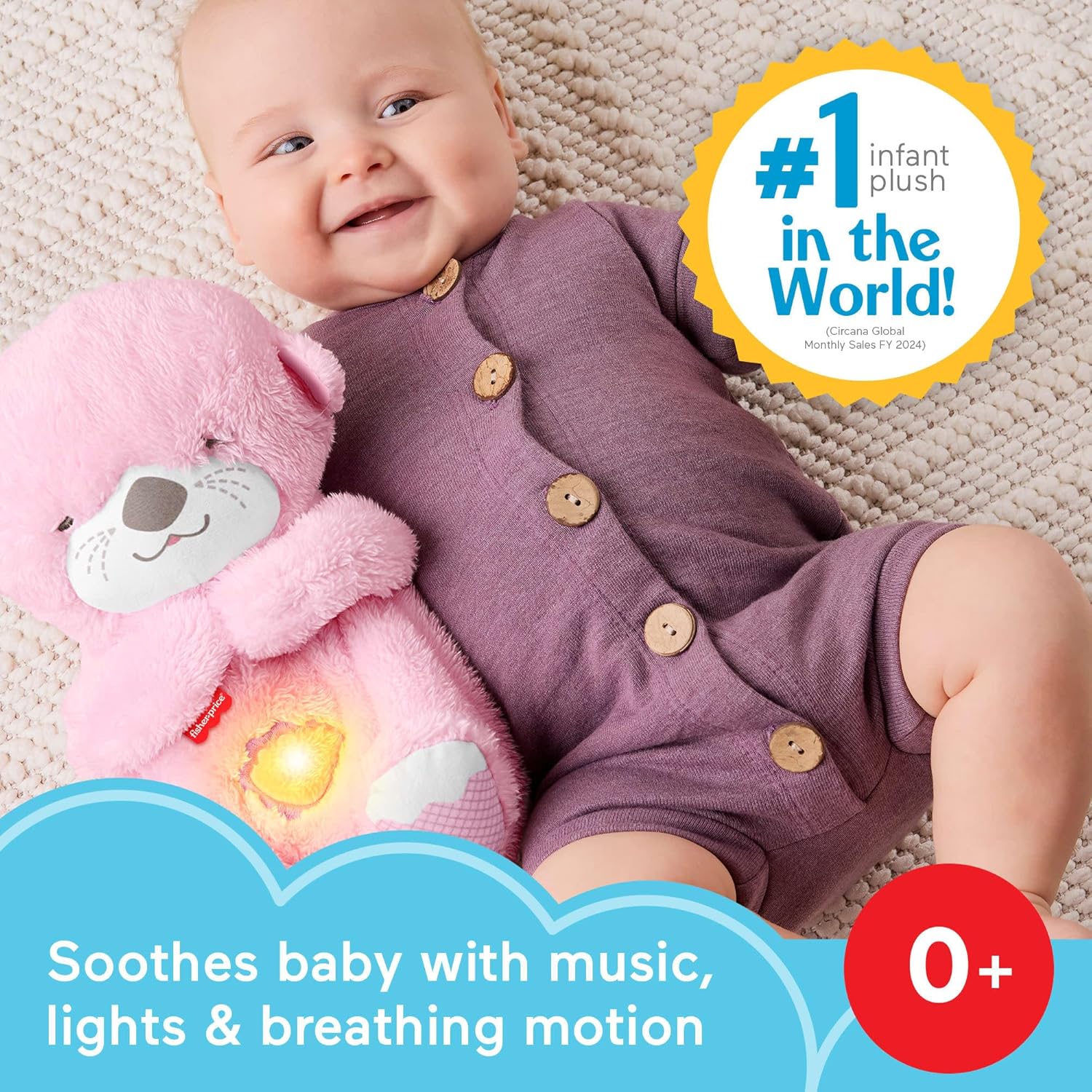 Fisher-Price Baby Toy Soothe ‘n Snuggle Otter, Pink Plush Portable Sound Machine with Breathing Motion & Lights for Newborns Ages 0+ Months, JLJ33