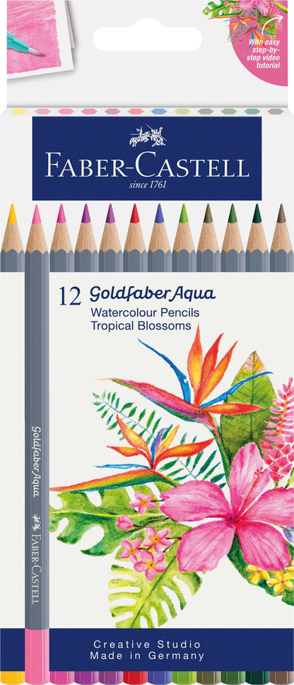 Faber-Castell Creative Studio Goldfaber Aqua Watercolour Pencil, Box of 12 Colours, Tropical Blossom, Pencils, Art, Craft, Drawing, Sketching, Home, School, University, Colouring