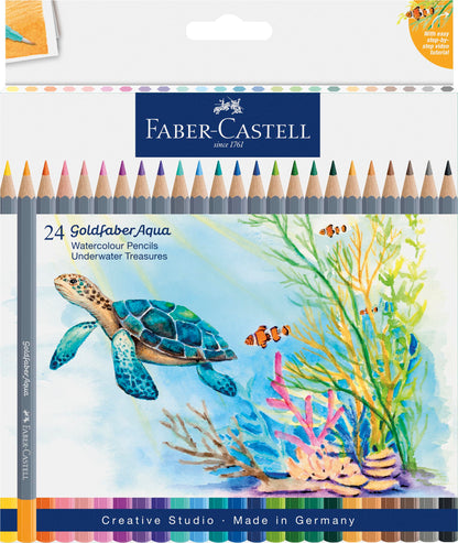 Faber-Castell Creative Studio Goldfaber Aqua Watercolour Pencil, Box of 24 Colours, Underwater Treasures, Pencils, Art, Craft, Drawing, Sketching, Home, School, University, Colouring