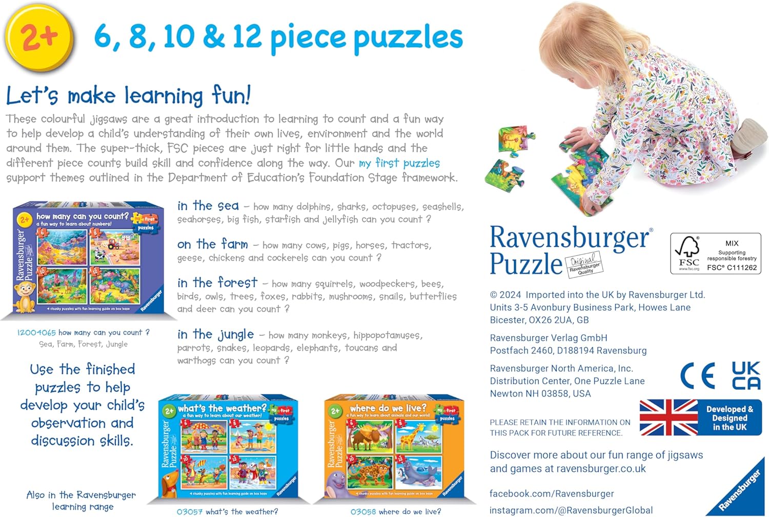 Ravensburger Counting Animals - My First Jigsaw Puzzles for Toddlers Age 2 Years (24 Months) - 6, 8, 10 & 12 Pieces