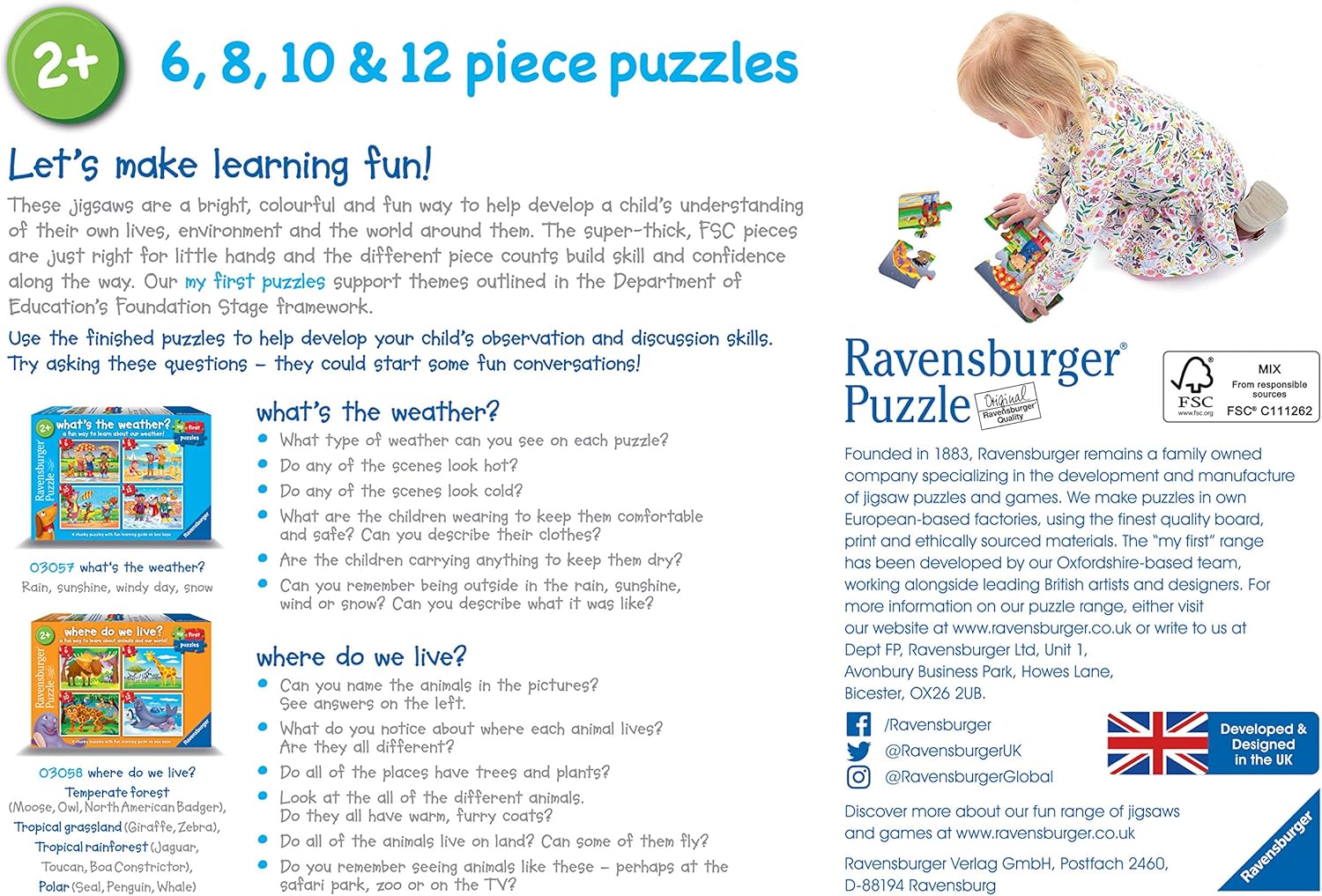 Ravensburger What's The Time - My First Jigsaw Puzzles for Kids Age 2 Years Up (24 Months) - 6, 8, 10, 12 Pieces - Educational Toddler Toys