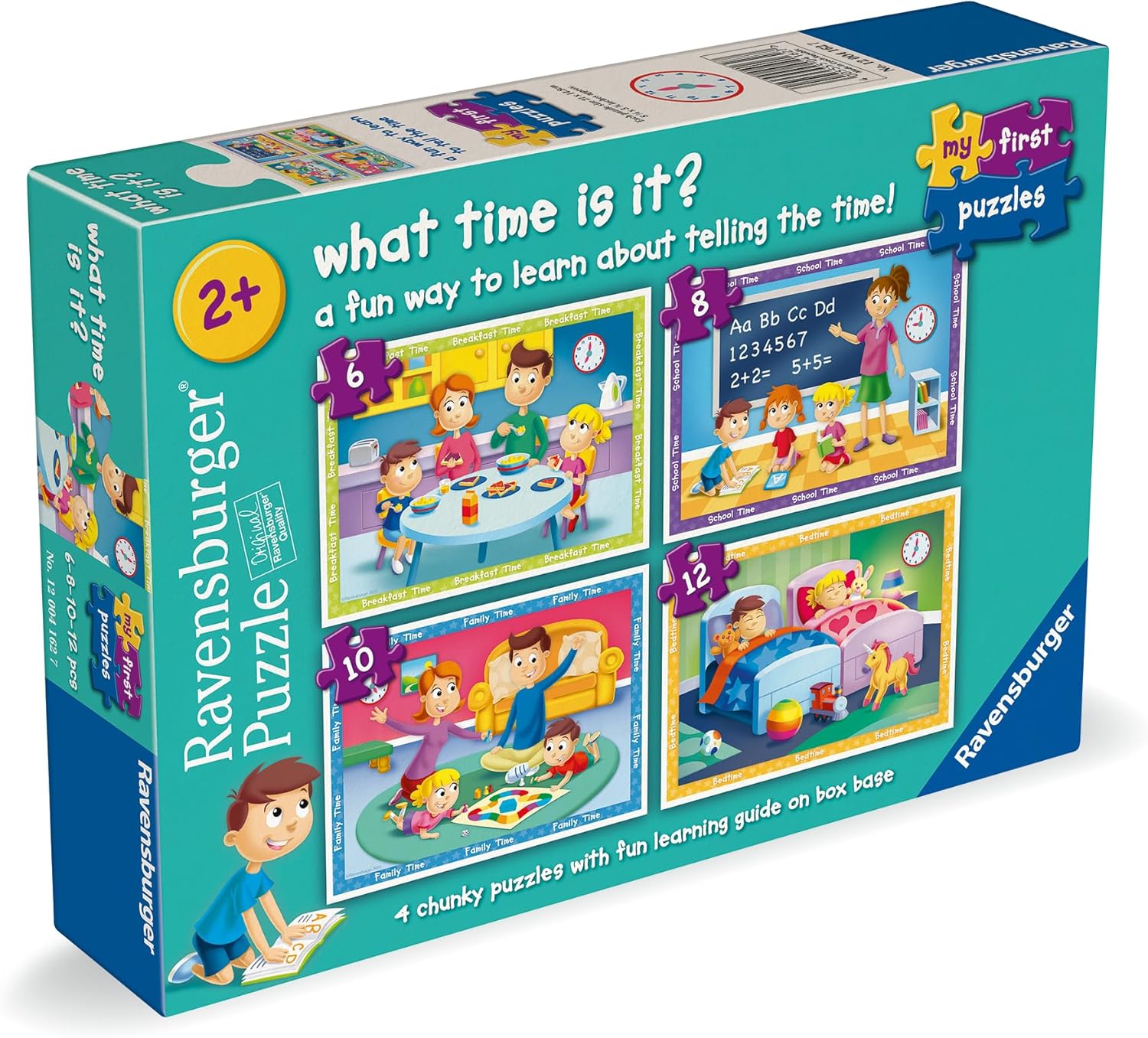 Ravensburger What's The Time - My First Jigsaw Puzzles for Kids Age 2 Years Up (24 Months) - 6, 8, 10, 12 Pieces - Educational Toddler Toys